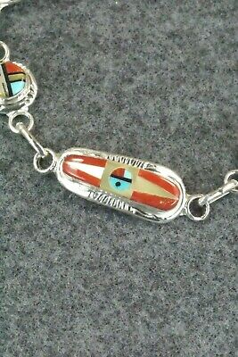 Coral, Mother of Pearl & Sterling Silver Link Bracelet - Patty Edaakie