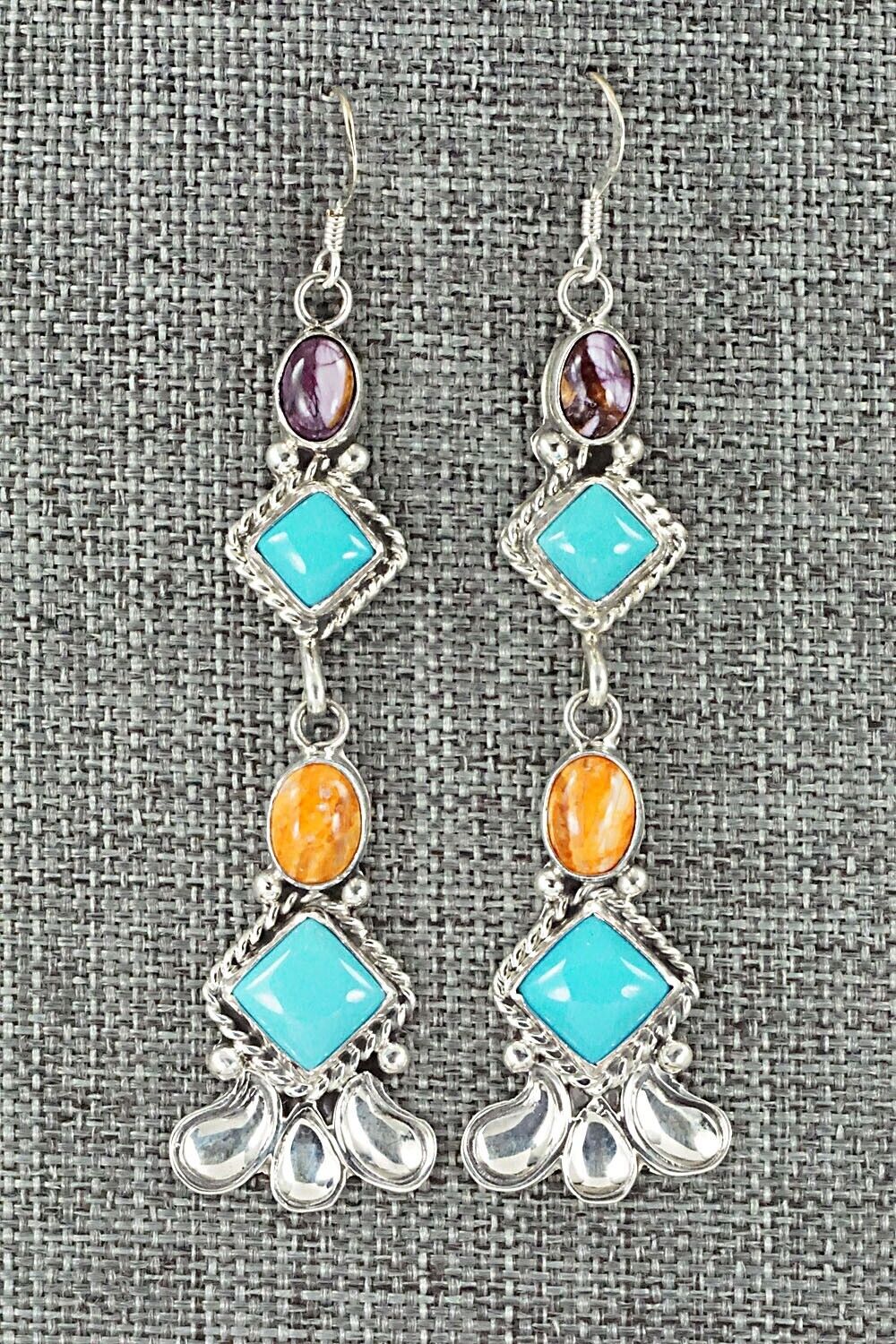 Turquoise, Spiny Oyster & Sterling Silver Earrings - Sharon McCarthy