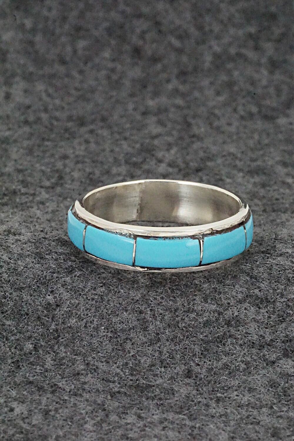 Turquoise & Sterling Silver Inlay Ring - Zenia Kyustewa - Size 11