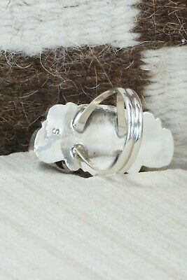 Turquoise & Coral Sterling Silver Ring - Betty House - Size 8.25