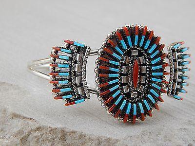 Zuni Sterling Silver, Turquoise & Coral Bracelet - Carla Loncasella - High Lonesome Trading