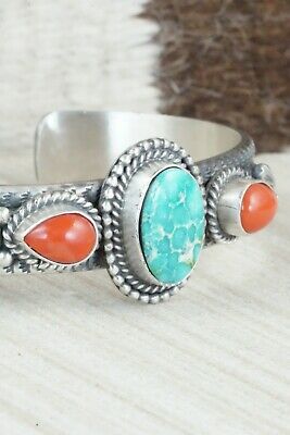 Turquoise, Coral & Sterling Silver Bracelet - Michael Calladitto
