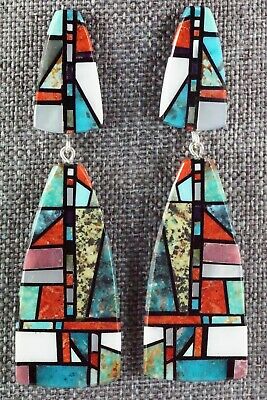 Multi Stone Inlay & Sterling Silver Earrings - Chris T. Nieto - Santo Domingo