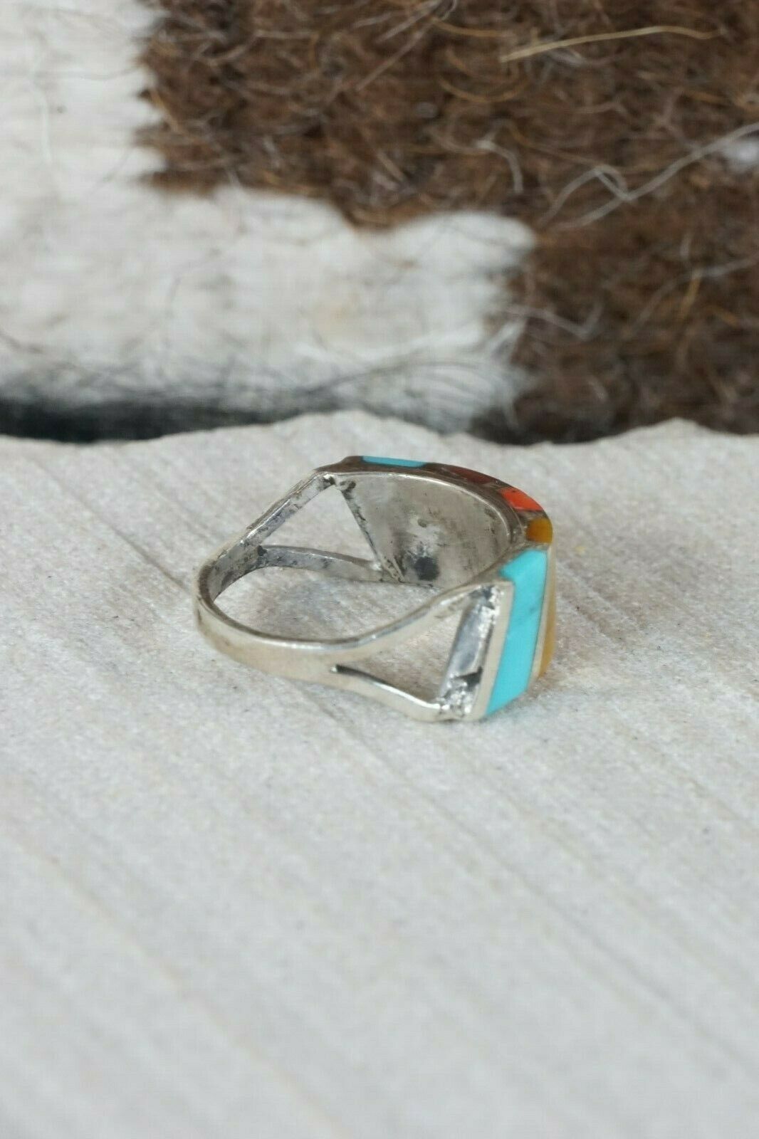 Zuni Multi- Stone and Sterling Silver Ring - Fabian Sheyka - Size 5 - High Lonesome Trading