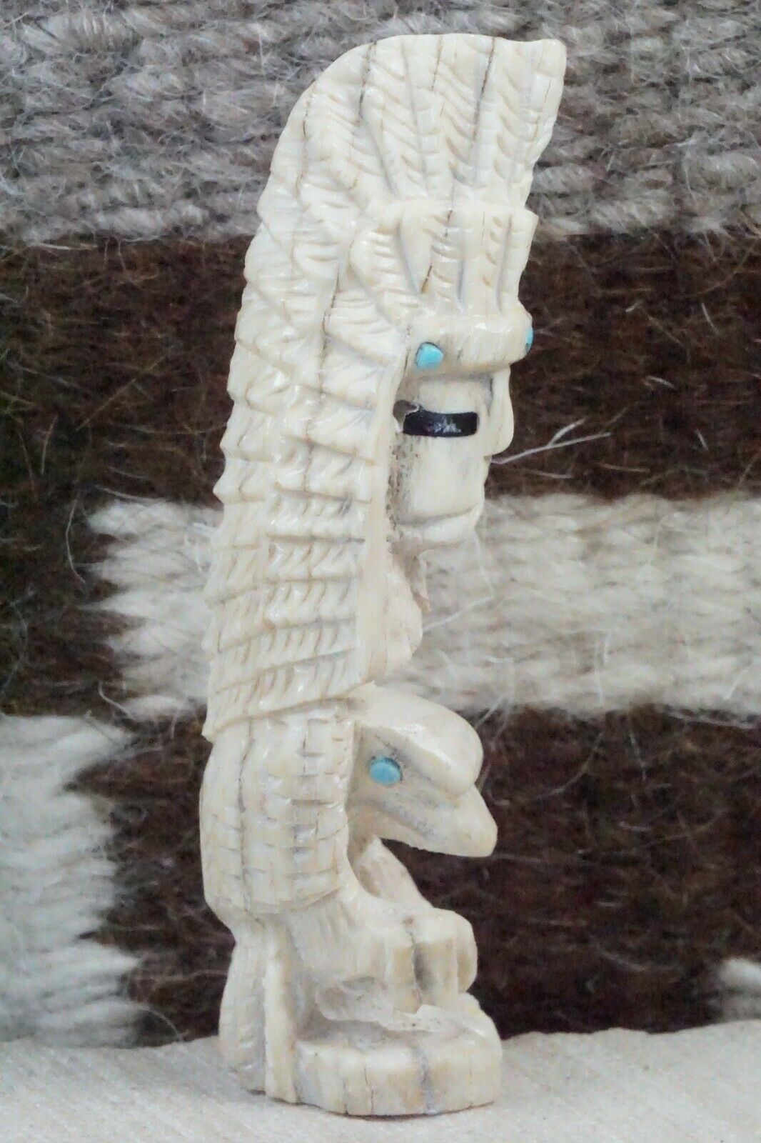 Chief & Eagle Zuni Fetish Carving - Jerrold Lahaleon