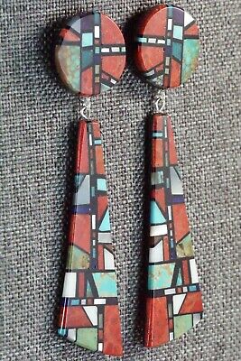 Multi Stone Inlay & Sterling Silver Earrings - Chris T. Nieto - Santo Domingo