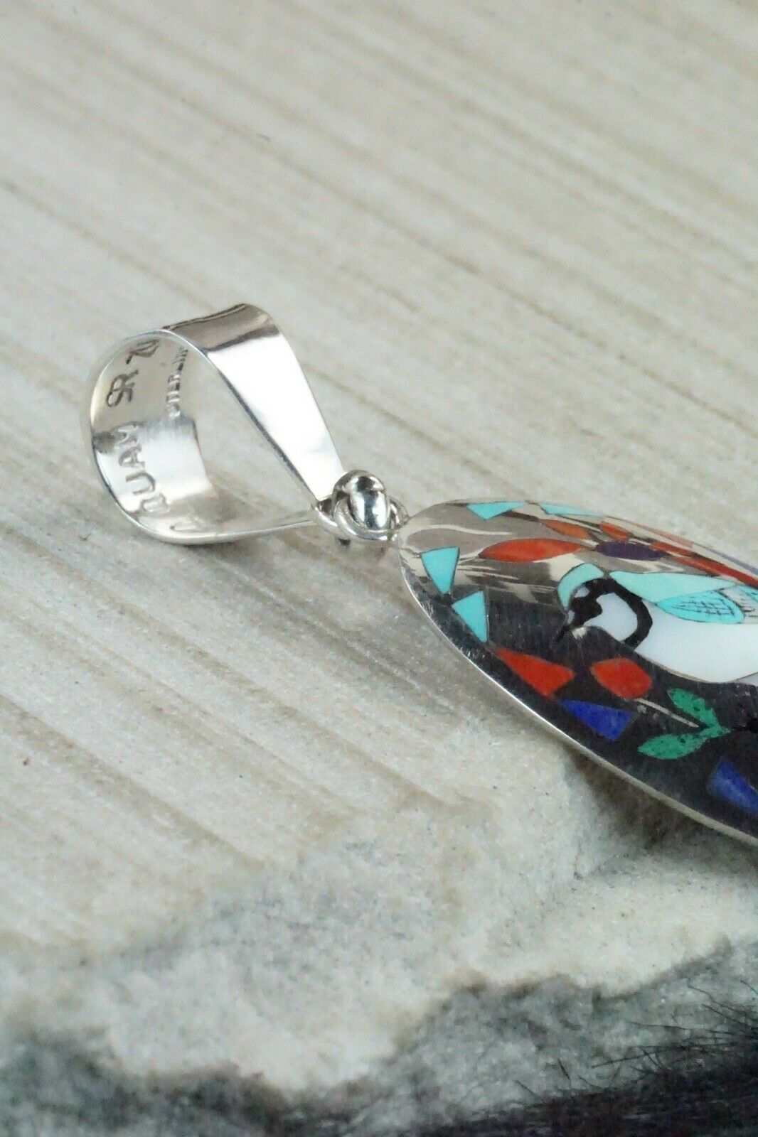 Inlay Turquoise Bluebird & Sterling Silver Pendant - Quintin Quam Sr