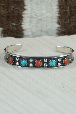 Navajo Coral, Turquoise & Sterling Silver Bracelet - Paul Largo