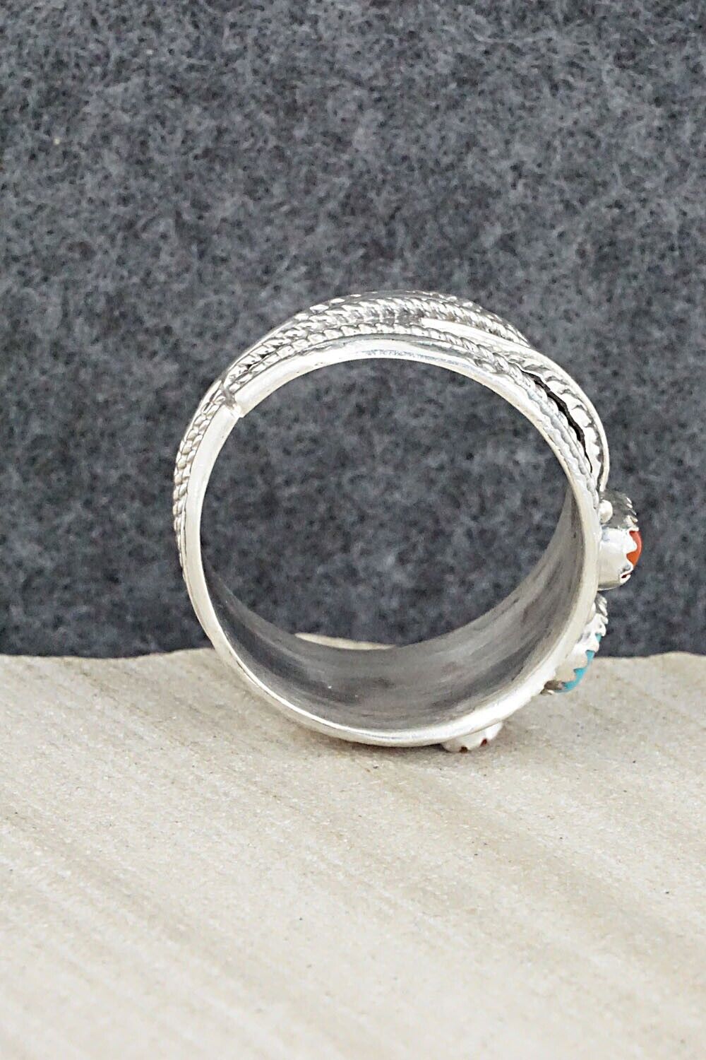 Turquoise, Coral and Sterling Silver Ring - Betty Begay - Size 12