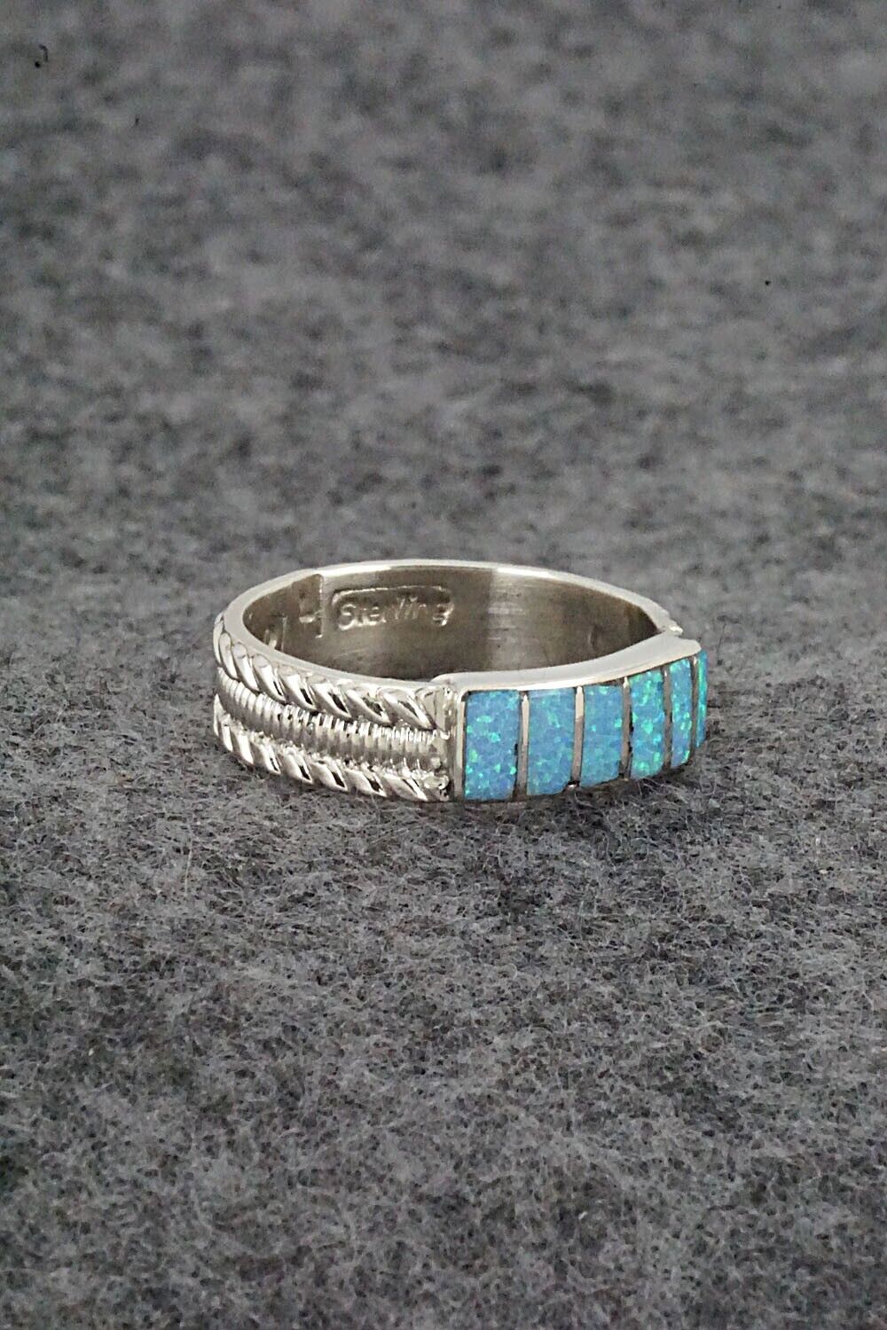 Opalite & Sterling Silver Inlay Ring - Orlando Laweka - Size 7.5