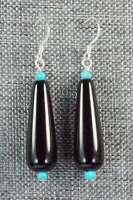 Onyx, Turquoise & Sterling Silver Earrings - Navajo