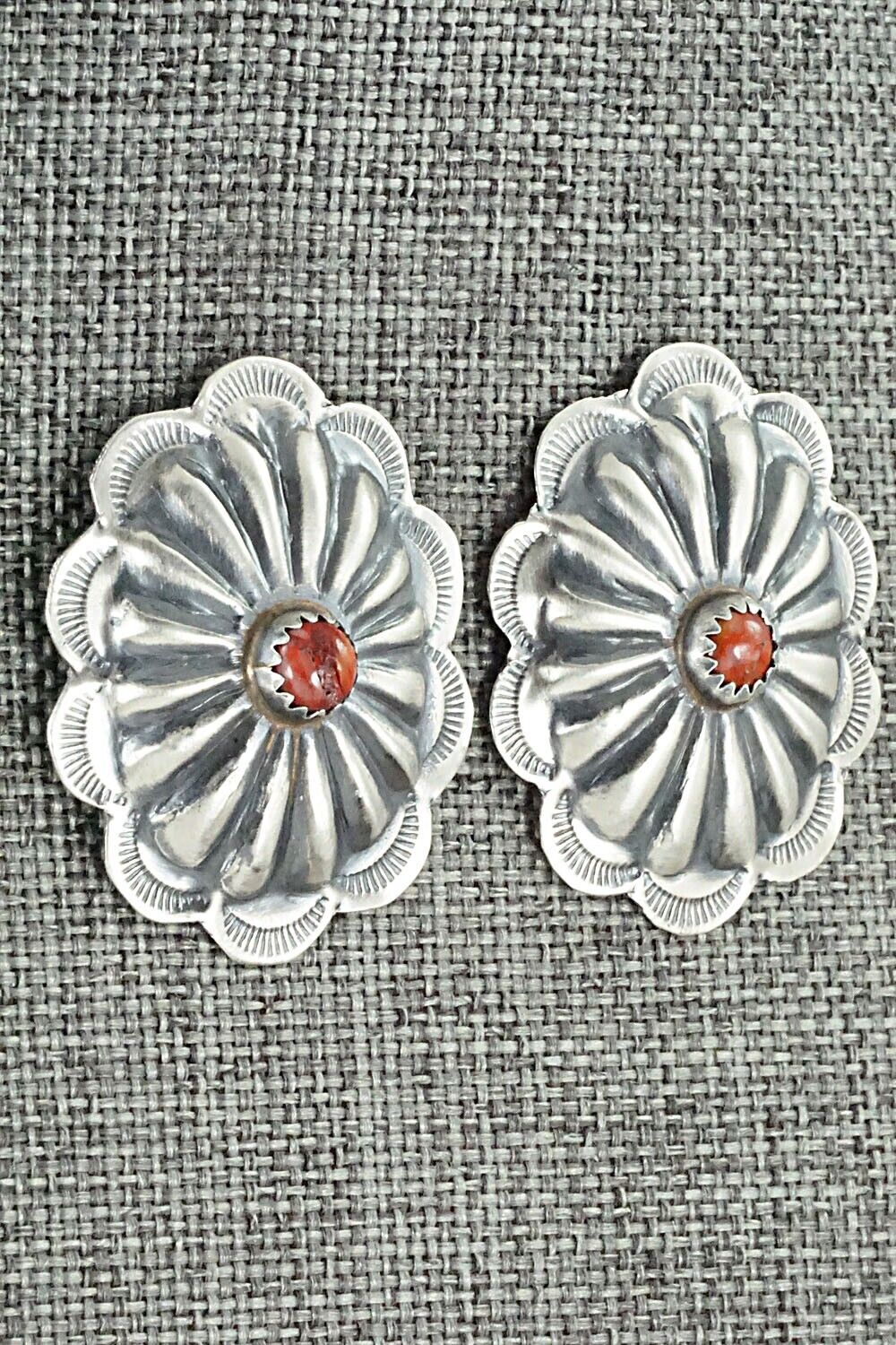 Spiny Oyster & Sterling Silver Earrings - Joan Begay