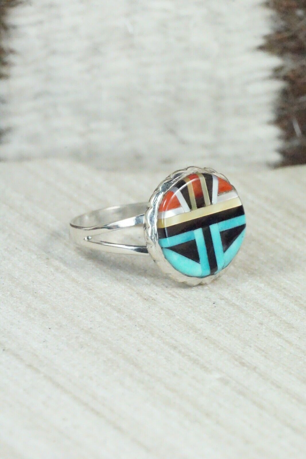 Multi Stone & Sterling Silver Ring - Ruddell Lonjose - Size 7.75