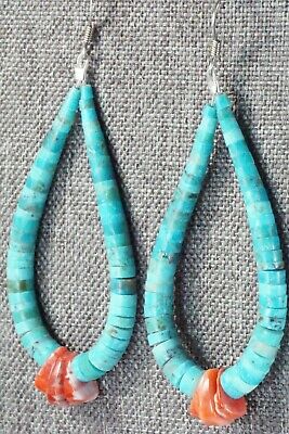 Turquoise, Spiny Oyster & Sterling Silver Earrings - Lupe Lovato
