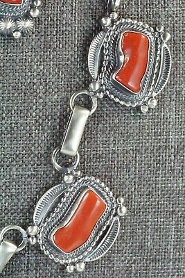 Turquoise, Coral & Sterling Silver Necklace and Earrings - Tom Lewis